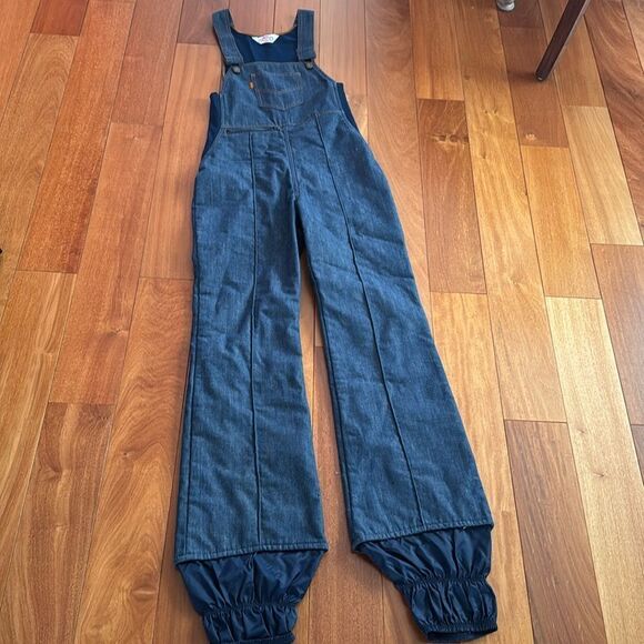 Levi's Vtg 70s Ski Bib Denim Blue Jean Snow Suit Overalls Apres Womens 10/12 - Picture 1 of 16